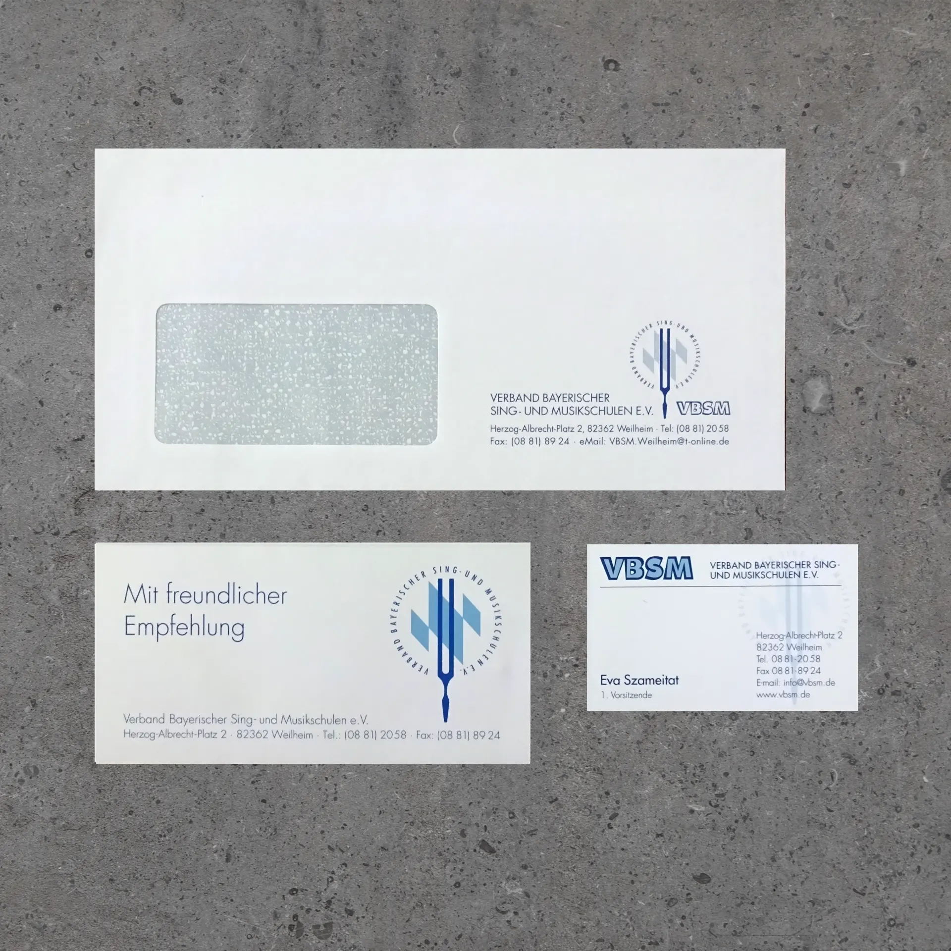 Verband Bayerischer Sing- und Musikschulen – Briefpapier, Umschlag und Visitenkarten
